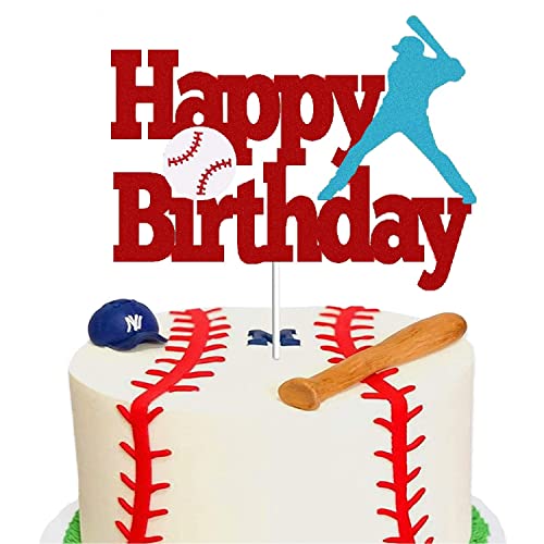Juttira Baseball Cake Toppers Happy Birthday Cake Topper For Baseball Softball Sports Player Glitter Baseball Bat Ball And Glove Cake Decor Baseball Theme Bday Anniversary Party Supplies(Red Blue) #TOP5