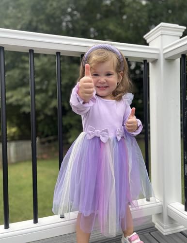 Image of Arshiner Toddler Girls Tulle Dresses with Bow Tie Fall Winter Long Sleeve Formal Party Dress 1-7 Y