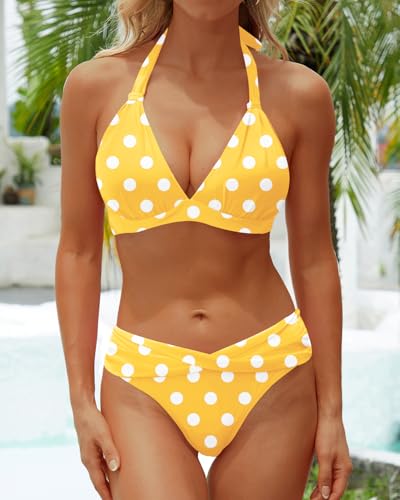 Image of Yonique Women Two Piece Bathing Suits Push Up Bikini Set Halter Swimsuit Vintage Swimwear