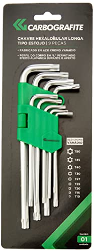 CARBOGRAFITE Jogo De 9 Chaves Hexalobular Torx Tipo Estojo Longa Carbografite 012519612 Prata