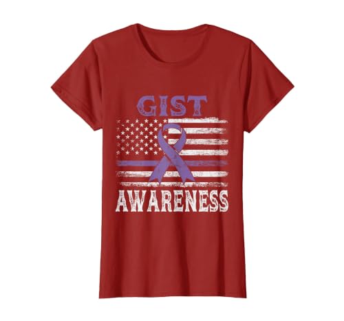 GIST Awareness Month Day American Flag Ribbon Purple Vintage T-Shirt, Women, Cranberry Red, XX-Large