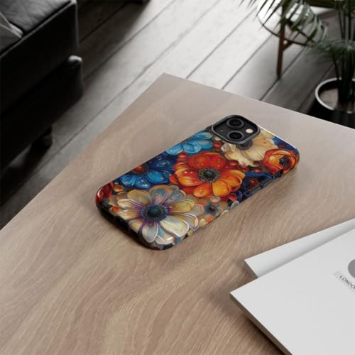 Coque iPhone 14 Plus bleu rigide brillante motif floral - 4
