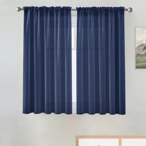SpaceDresser Basic Rod Pocket Sheer Voile Window Curtain Panels Navy 1 Pair 2 Panels 38 Width 54 Inch Long for Kitchen Bedroom Children Living Room Yard（Navy, 38W x 54L）