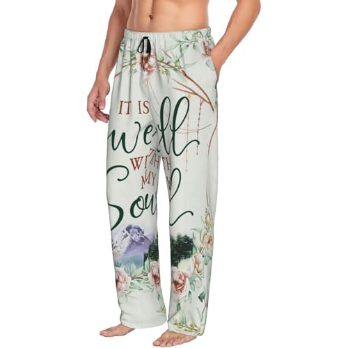 Pink Witchy Witch Men's fully printed casual pants with elastic waistband pockets, suitable for home and sleep2