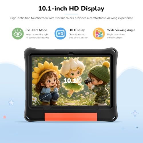 Image of Kids Tablet, Android 16 Tablet for Kids 10 inch withEVA Case (Black) 30GB RAM 64GB ROM 1TB TF Card Expandable for Toddler Children, Parental Control, Dual Camera, WiFi, Gift