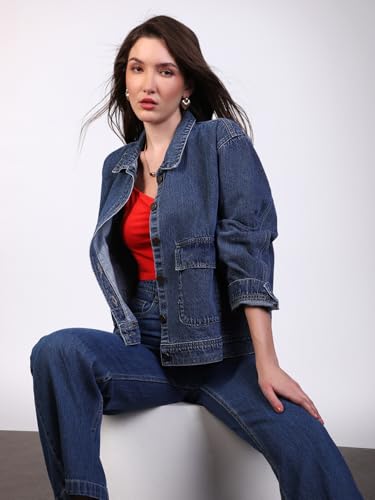 Image of Urbano Fashion Women's Relaxed Fit Full Sleeve Utility Denim Jacket
