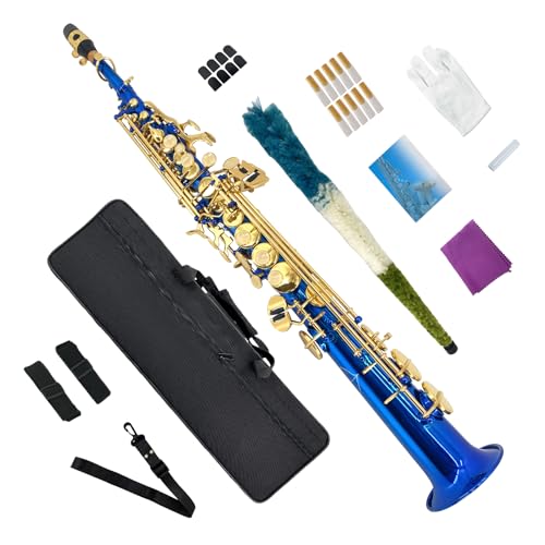 Conboxus Straight Bb Soprano Saxophone Brass Woodwind Instrument Beautiful Blue Lacquer straight Sax for Beginners Combo Set with Carrying Case Accessories