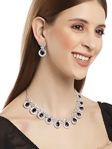 Karatcart Silver Tone Blue American Diamond Studded Necklace Set for Women - Image 3