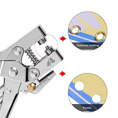 Eyelet Hole Punch Pliers with Extra 100 Pieces Rivets 20cm/7.8 Inch Easy Pressure Hollow Grommet Portable Handheld Leather Belt Silver Setting Tool Kit for Card Paper Canvas