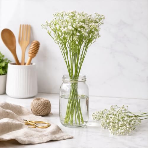 Image of CraftVatika Baby's Breath Artificial Flower Bunch White Gypsophila with Flexible Stems | Realistic Fake Flowers for Vase Decoration | Living Room Table Decor | Wedding Anniversary Party Gift