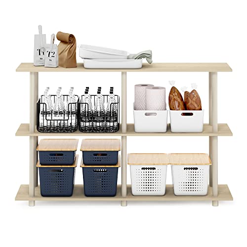 Furinno Turn-N-Tube No Tools 3-Tier Rectangle Side Display Rack, Bauhaus Oak/Beige #TOP4