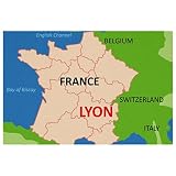 Lot de 6 sets de table avec carte de Lyon pour tables à manger, 30,5 x 45,7 cm, antidérapants, résistants à la chaleur