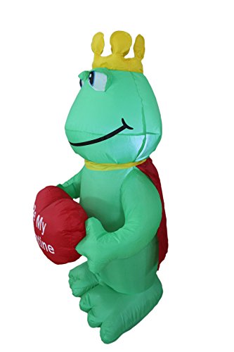 4 Foot Tall Valentin's Day Inflatable King Frog With Red Heart "Be My Valentine" Romantic Sweet Valentines Gift For Couples Light Up Led Lights Outdoor Indoor Holiday Blow Up Lighted Yard Decoration #TOP3