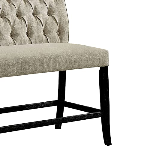 Image of Benjara Benzara Fabric Upholstered Wooden Counter Height Bench, Beige and Black,