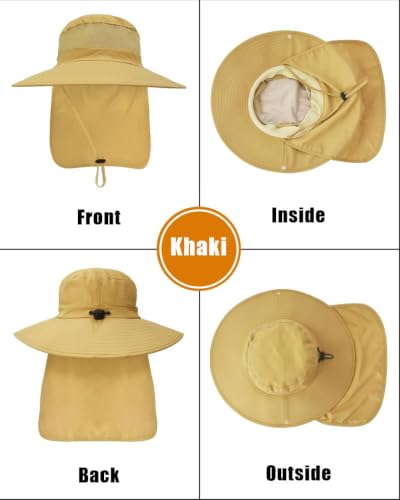 Image of Outdoor Sun Hats with Stowable Neck Flap for Men Women UPF 50+ Mesh Summer Bucket Hat Wide Brim for Fishing Safari Hiking