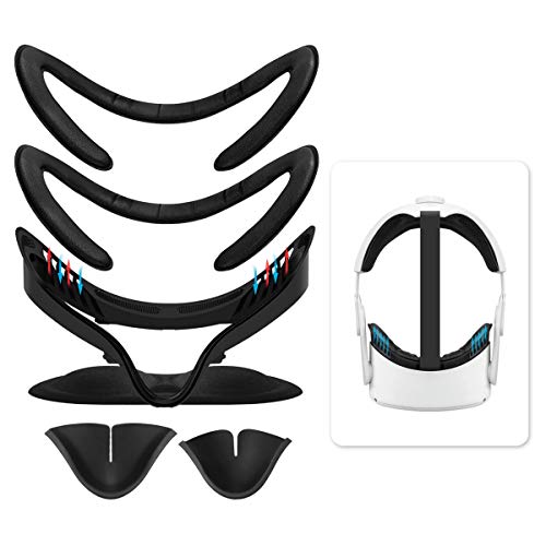 Elygo VR Vent Facial Interface Bracket & PU Leather Face Pad Cover & Anti-Leakage Nose Pad for Oculus Quest 2, Sweatproof Cusion Foam Replacement Comfort Set(Black)