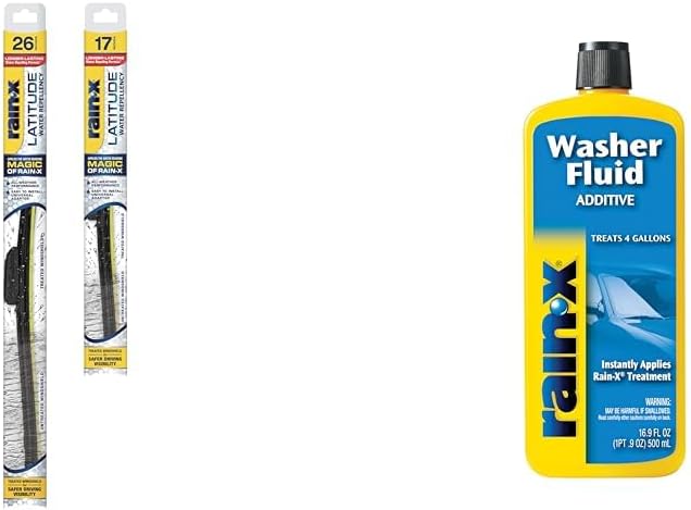 Rain-X Windshield Care Bundle: Latitude 2-in-1 Water Repellent Wiper Blades (26" & 17") + 16.9 fl. oz Washer Fluid Additive
