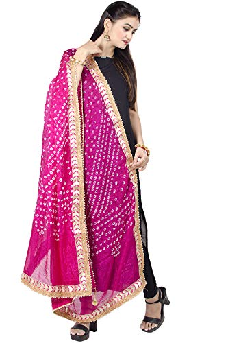 Chandrakala Women's Indian Magenta Printed Art Silk Bandhani Dupatta Neck Wrap Long Stole Scarf Chunni,Free Size (D195MAG)