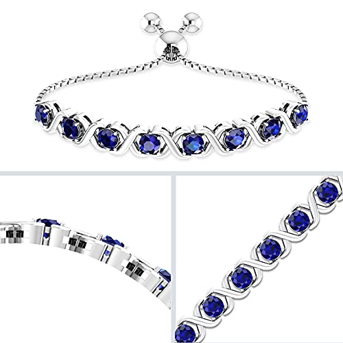 Belinda Jewelz Women September Birthstone Bangle Bracelet Classic Beautiful 925 Sterling Silver Sparkling Gemstone Xo Bolo Tennis Bracelets Fine Wrist Jewellery 4.2 Carat Created Blue Sapphire 11 Inch #TOP2
