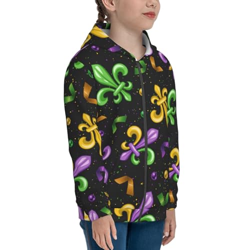 Mardi Gras Carnival4 Kid Hoodies Boys Zip Up Sweatshirts Girls Pullover with Pocket Black4