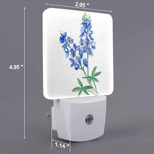 Image of Led Night Light,Blue Texas Watercolor Bluebonnet Led Night Light Plug Into Wall with Dusk to Dawn Light Sensor White Energy Efficient Nightlight for Bedroom Hallway Living Room Kitchen