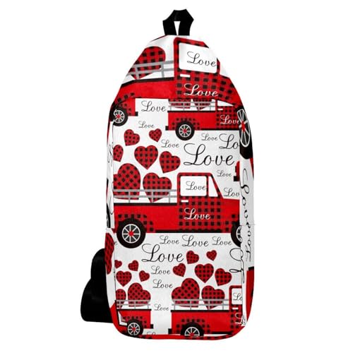 Sac à dos à bandoulière camion rouge et cœurs sac de voyage mixte