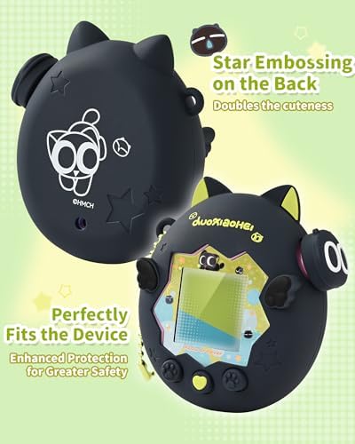 GeekShare Silicone Case Compatible with Tamagotchi Paradise, Cute Black Cat Design Soft Cover with Anti-Scratch Protection for Virtual Pet Device - The HEI Series - 3