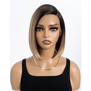 Style Icon Lace Wig Bob, Ombre Brown Side Part Bob with Hand-Tied Lace Front Natural Hairline, Synthetic Wig for Women 9in