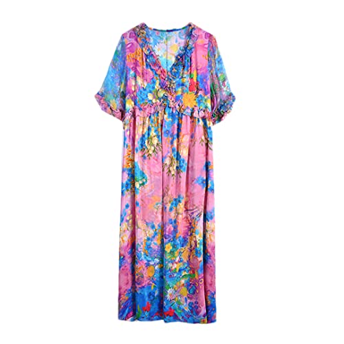 Robe midi vintage en rayonne de mûrier noble, coupe ample raffinée