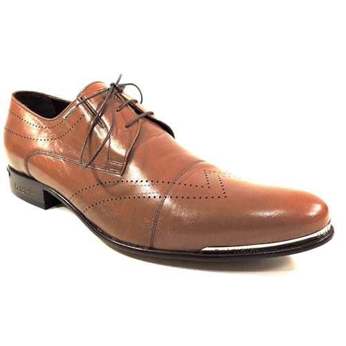 Baldinini Men's Leather Oxford Dress Shoes, Soft Brown, Perforated Design3
