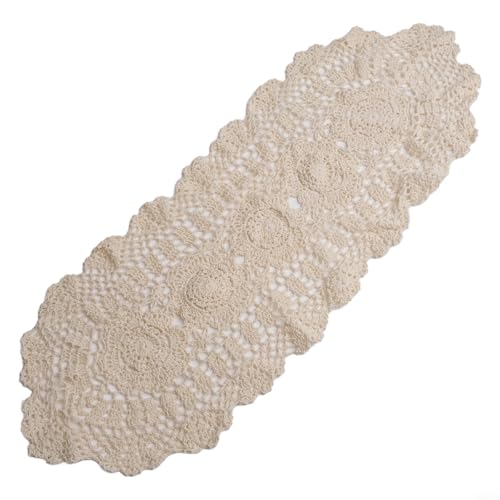 Yuanpgky Camino de mesa de encaje ovalado vintage blanco de 30 x 70 cm, hecho a mano, tapete de algodón de ganchillo para mesa de comedor, boda, fiesta, decoración, estilo campestre