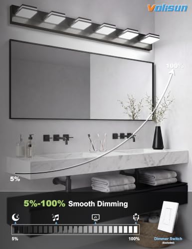 Image of VOLISUN 6 Light Bathroom Vanity Light, 41.8 inch Dimmable Bathroom Light Fixtures Over Mirror, 5 Color Temperatures, 180Rotatable Head, Black LED Vanity Lights for Bathrooms-ETL Certificated