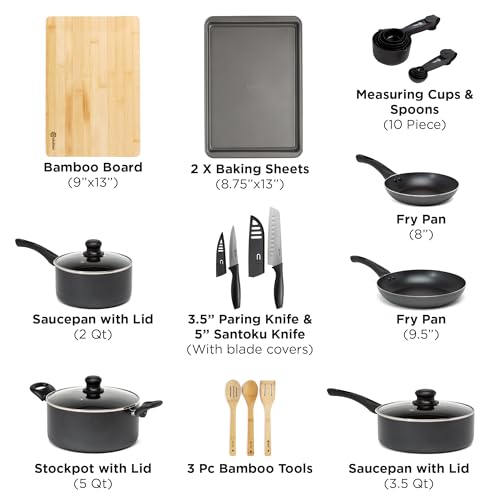 Ecolution Easy Clean Ceramic Nonstick Cookware Set, Dishwasher Safe Kitchen Pots and Pans Set, Comfort Grip Handle, Even Heating, Ultimate Food Release, 26-Piece, Black - Image 3