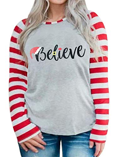 ROSRISS Womens Plus Size Christmas Tops 2X Striped Funny T Shirts Tunics F 20W