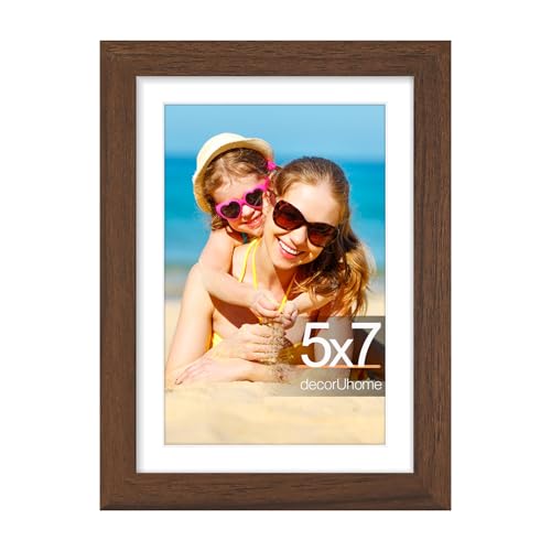 decorUhome 5x7 Picture Frame, Display Pictures 4x6 with Mat or 5x7 without Mat, Wall & Tabletop Display Photo Frame, Brown, 1 Pack