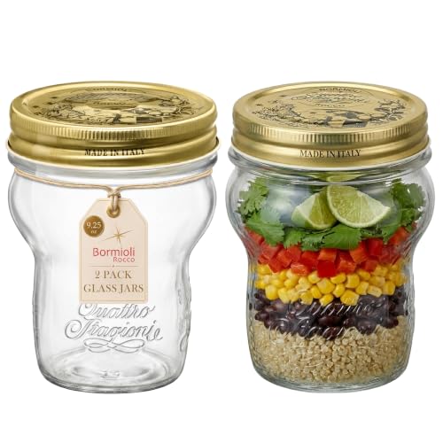 Bormioli Rocco Quattro Stagioni - Barattoli piccoli in vetro (set da 2) – Contenitori riutilizzabili per alimenti da 260 ml con coperchio avvitabile – Barattoli impilabili a bocca larga per spezie