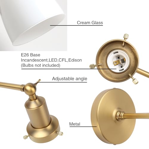 Image of Industrial Vintage Slope Pole Wall Mount Single Sconce with 5.5 inch Oval Dome Milk White Glass Shade Wall Sconce Light Lamp Fixture (Antique)