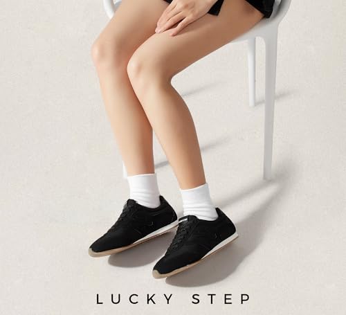 LUCKY STEP Women's Fashion Sneakers Thin Sole Lightweight Retro Athletic Sneakers Casual Lace Up Tennis Shoes Walking Footwear(Black,9)