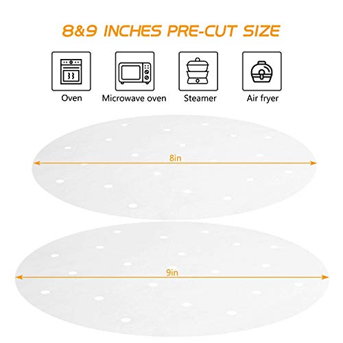 Arssilee 200Pcs Air Fryer Liners, (8,9)Inch Bamboo Steamer Liners, Perforated Parchment Steaming Papers, Non-Stick Steamer Mat, Baking Paper Liners For Baking Cakes/Cooking/Dutch Oven/Air Fryer/Cheese #TOP1