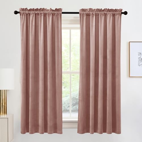 Image of RYB HOME 72 inches Velvet Curtains for Nursery, Rod Pocket Thermal Insulated Soft Silky Touch Window Treatment for Study Room Dorm, W 52 x L 84 inches, Dusty Pink, 2 Panels Set