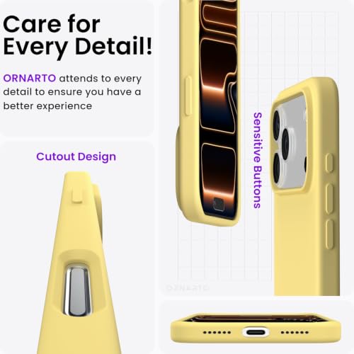 Image of ORNARTO Compatible with iPhone 17 Pro Max Case 6.9 inch, Slim Liquid Silicone 3 Layers Soft Gel Rubber Shockproof Protective Cover with Anti-Scratch Microfiber Lining-Buttercream Yellow