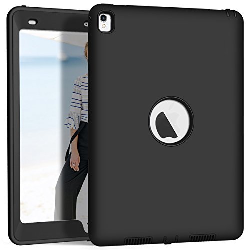 iPad Pro 9.7 Case A1673/A1674/A1675, Hocase Slim Fit Shock Absorbent Hybrid Dual Layer Silicone+Hard PC Bumper Protective Case for iPad Pro 9.7-inch 2016 - Black