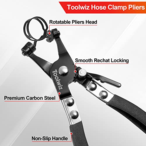 Heavy Duty Hose Clamp Pliers With Locking Device and Non-Slip Handle - Removal and Installation Tool for Ring-Type and Flat-Band Clamps (Black)