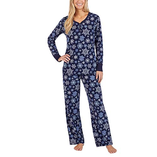 Nautica Women's 2 Piece Fleece Pajama Sleepwear Set (Dark Blue Snowflakes, XX-Large)