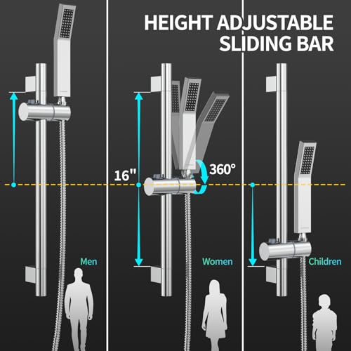 Image of SR SUN RISE 12 Inch Square Shower System with Slide Bar,Polished Chrome