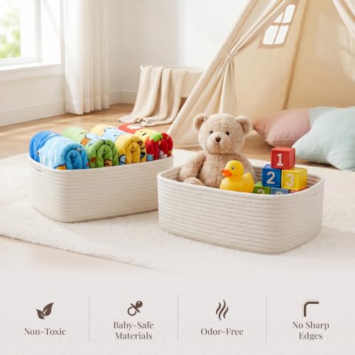VIRETH HAUS 5-Pack Large Woven Rope Storage Baskets – 2 Sizes Organizer Bins for Closet, Shelf, Bookshelf, Nursery, Changing Table, Fabric Cube Boxes, Rectangular Shallow Bins for Bathroom, Toy & Home - Image 4