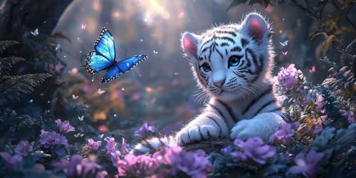 Idée cadeau anniversaire créative : kit Diamond Painting 5D tigre blanc pour petits et grands