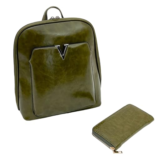 Leather Backpack Purse for Women,Vintage Shoulder Wallet Set,Casual Crossbody Handbag,Work