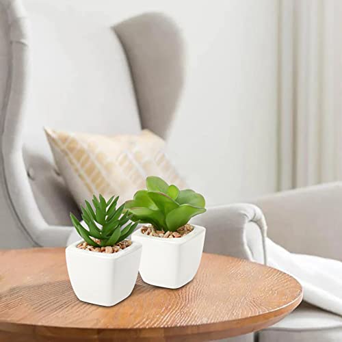 Hollyone 4PCS Small Fake Succulent Plants, Artificial Succulent in White Ceramic Pot - Image 4