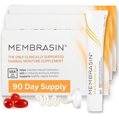 Membrasin 90 Day Pill Supply - Vaginal Dryness Relief, Vitality Pearls - Vaginial Wetness Pills, Vulva Care Creme, Increase Vaginal Moisture, Give Menopause Dryness Relief for Women Cover